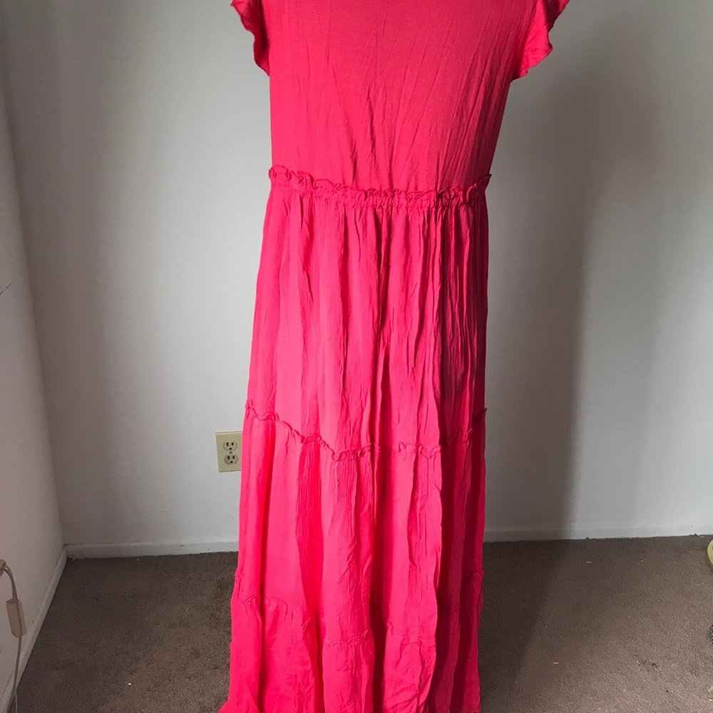 SOLDLong comfy pink flowey summer dress sz M - Picture 5 of 5